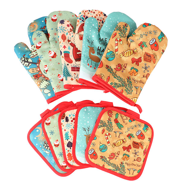 2 stk/sett Julebaking Anti-Hot Gloves Pad Ovn Spisestue BBQ K D