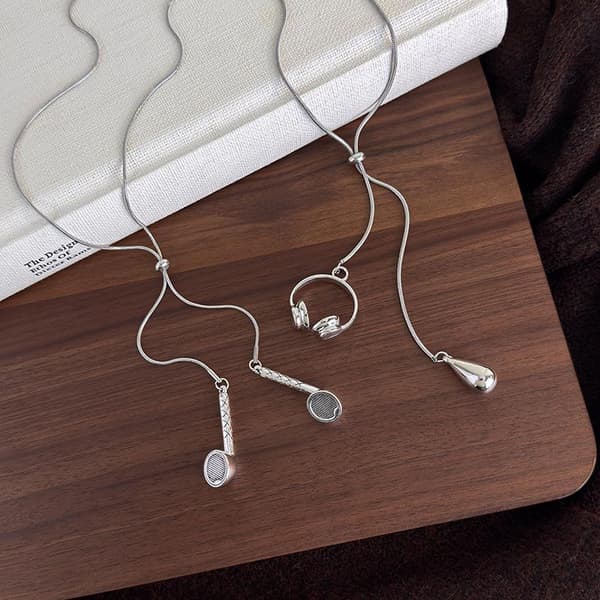 Silver Hörlurar Vattendroppe Hängsmycke Halsband Lång Utdragbar S A2