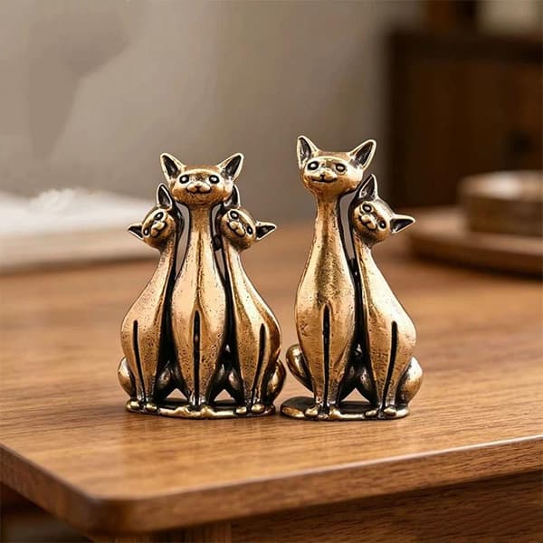 1 stk antikk messing kattfigur mini metall kattestatue retro dyr A10