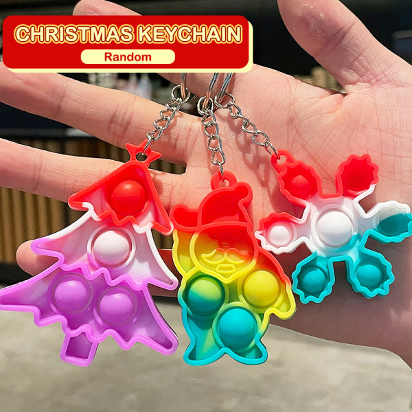Christmas Push Bubble Rainbow Silikone Reliver Stress Legetøj Keyc