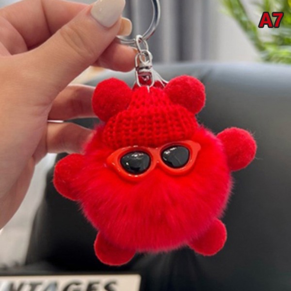 Mini Rex nøkkelring Fluffy nøkkelringer pyntegjenstander Pom Pom nøkkelring A7