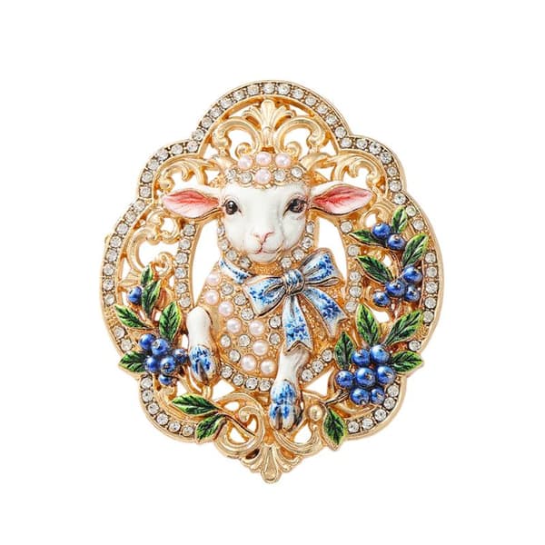 Vintage Vædderhoved Broche Mousserende Rhinstensindlæg Miljøvenlig A5