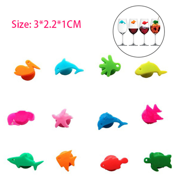 12 stk/sett Creative e Vinglass Charm Suction Marine Animals Wi