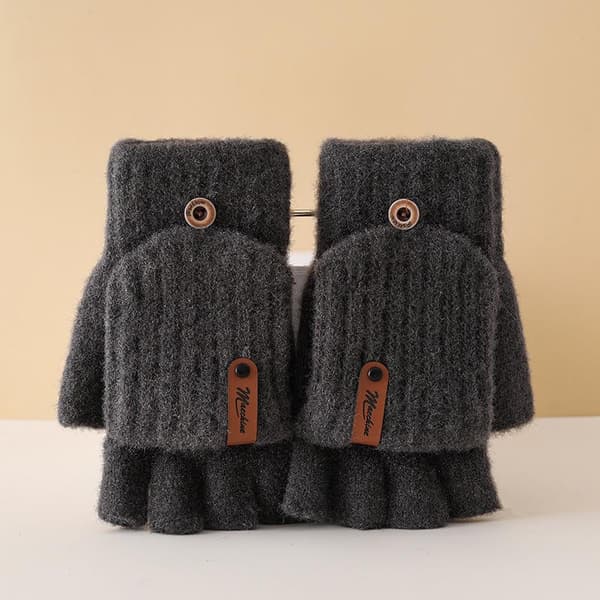 Vinterstickade handskar Flip-Top fingerlösa handskar för män tjocka Gray
