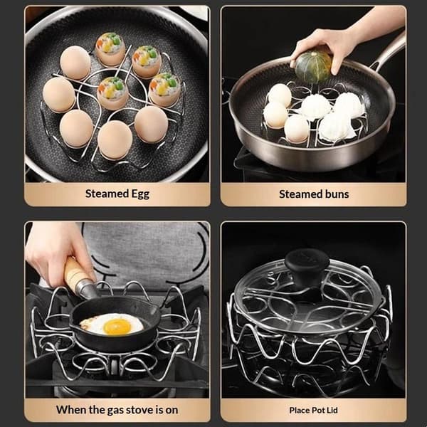 Sirkulære bølger Eggdamperstativ Multifunksjonelt i rustfritt stål A3