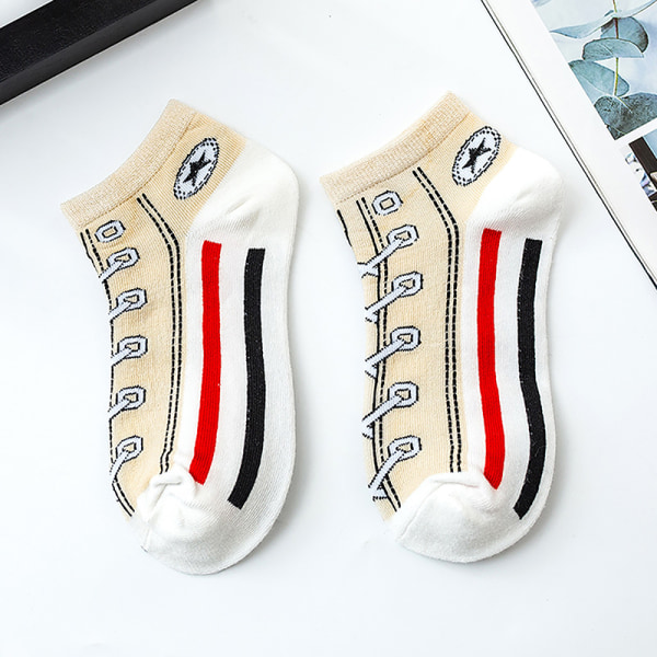 1Par Fashion Funny Harajuku Style Socks Kawaii Shoe Print e Sh Beige