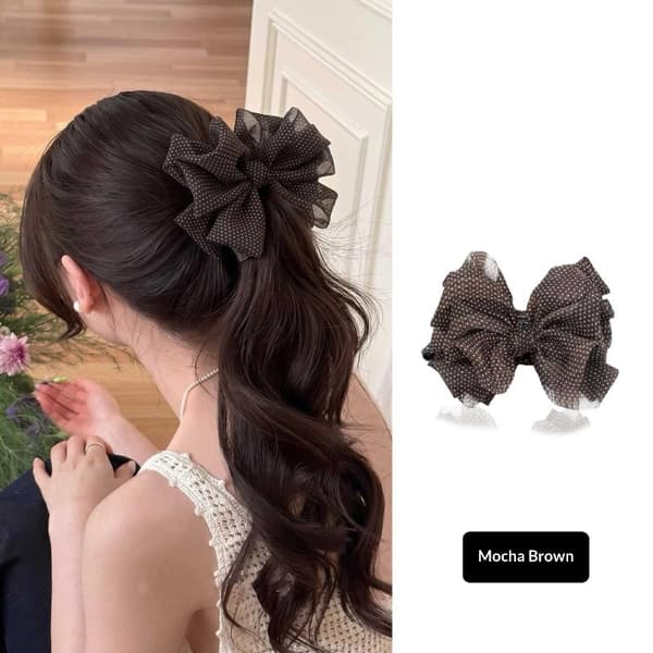 Polka Dot Bow Banana Clip Elegant Barrette For Half Up Updo Hai Black