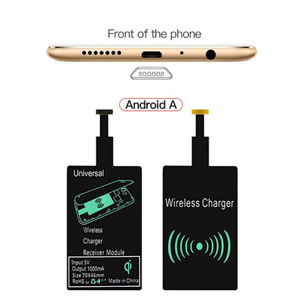Understøtter Micro USB Type C Qi trådløs opladeradapter Induktion B