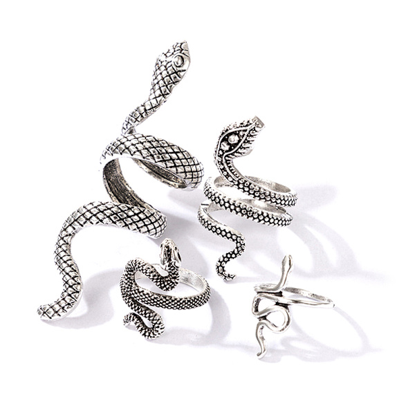 4 stk Snake Ring Sæt Kvinder Mænd Geometrisk Krystal Åben Sølv Rin 4pcs sliver