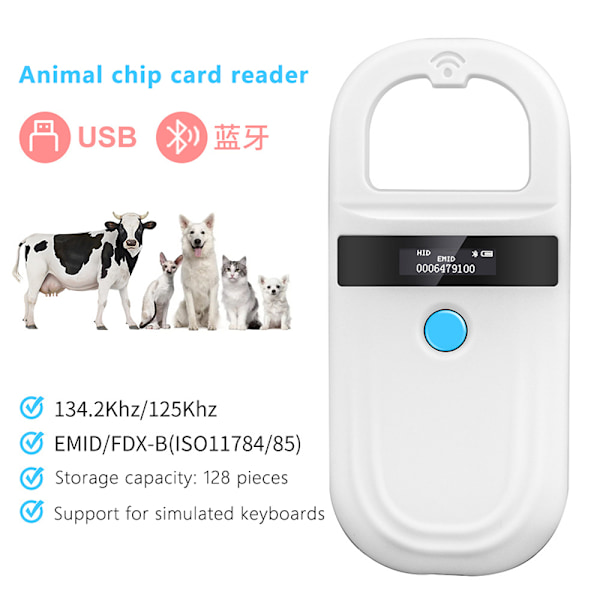 134,2KHz/125kHz Pet Cat Hund Identification Microchip Scanner FD Black