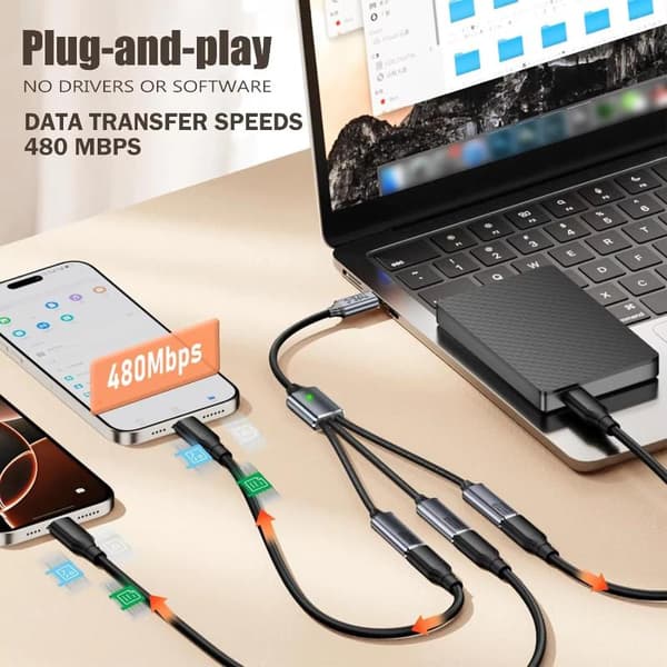 USB / Type C -jakokaapeli 3-in-1 moniporttinen uros-naaras-sovitin A4