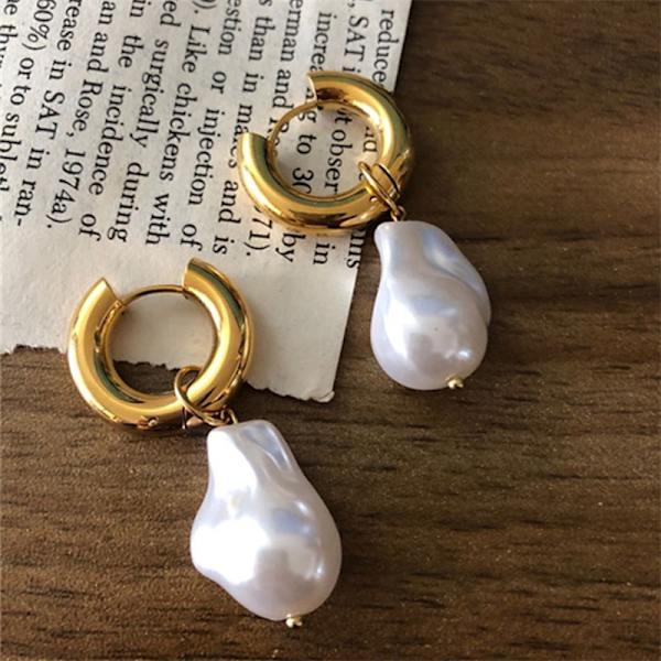 Retro imitasjon barokk perle anheng øredobber for kvinner Nye Li Gold 3.0X10mm