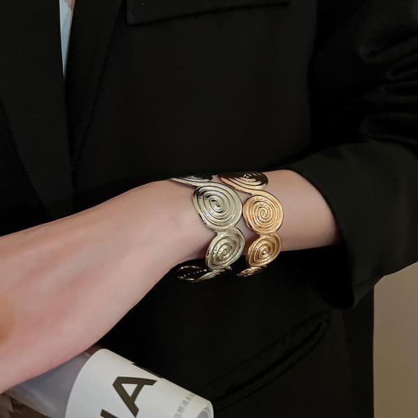 Y2K Punk Gotisk Geometrisk Spiral Armbånd Til Kvinder Mænd Par Silver