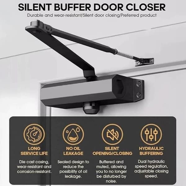 Automatisk dörrstängare i aluminiumlegering, justerbar hastighet, tyst drift Silver M