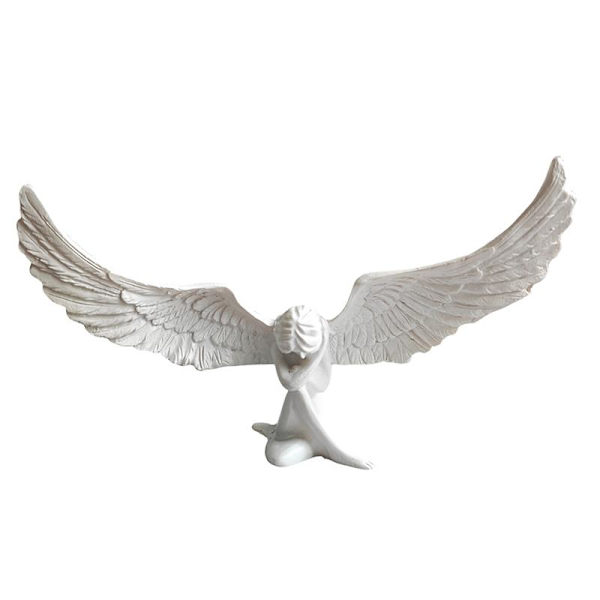 Englevingefigur Moderne 3D Omfavn Englevingeskulptur Eng White