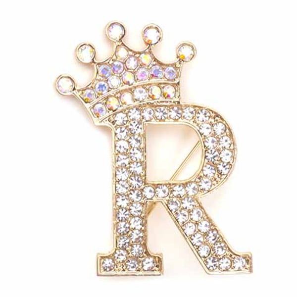 Fashion Crown 26 begyndelsesbogstaver A til Z Crystal Rhinestone Broo Gold-R