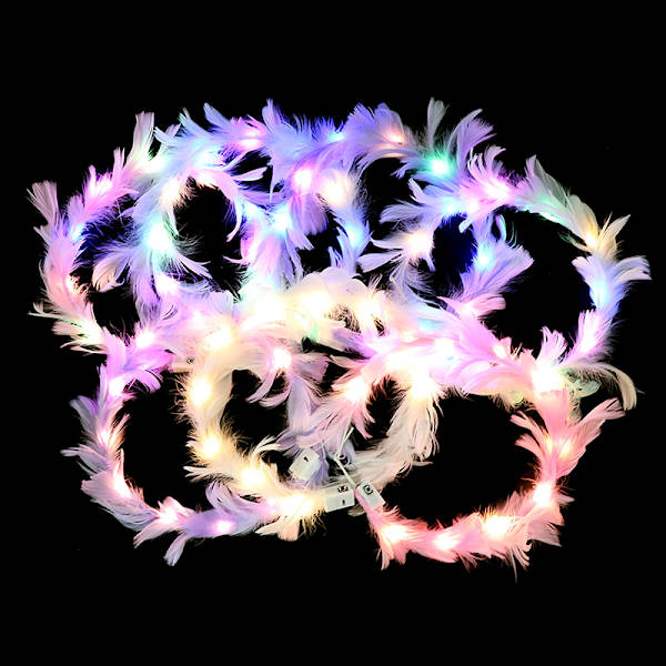 LED Feather Wreath Crown Light-Up Luminous Hodeplagg for jenter 7(warm light white)