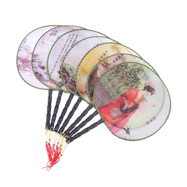 Rund Hand Fan Style Vintage Print Silk Fan Bröllopsdans A