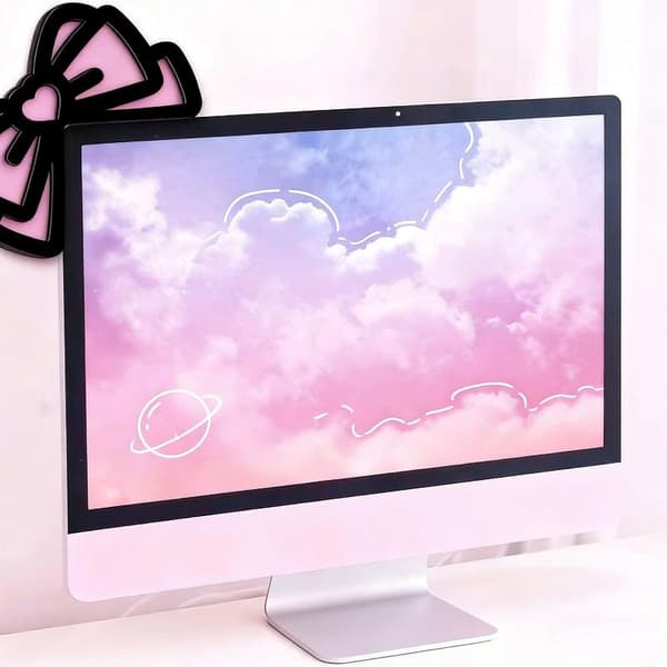 1/2 stk Kawaii 2D Sløyfe Skjermdekor Rosa Tre Sløyfe PC-tilbehør A2