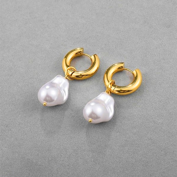 Retro imitasjon barokk perle anheng øredobber for kvinner Nye Li Gold 3.0X10mm