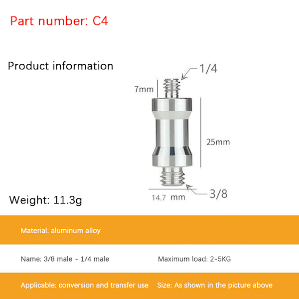 Konverteringsskruv 1/4 till 3/8 skruv Blixtstativ Stativskruvadap E