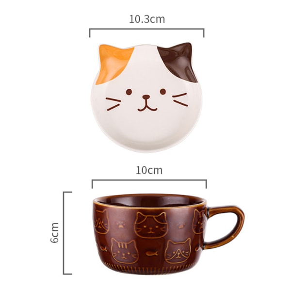 Sarjakuva kissan kahvimuki kissakuvioisella kannella Pieni astia e Break C