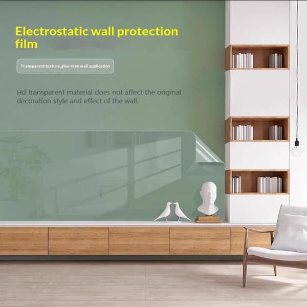 Statisk klamrande transparent väggskydd, limfritt, ingen vägg D 90cm×5m