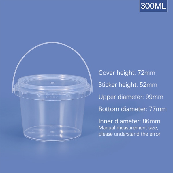 150ML-1500ML plastikspande + låg - tomme hvide med håndtag - 300ML