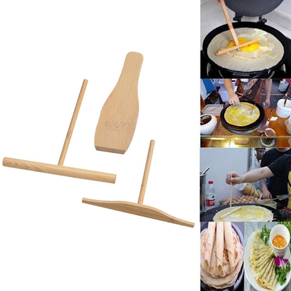 3 stk. Trærive Rund Batter Pandekage Crepe Spreder Hjem Kitch 1Set/3pcs