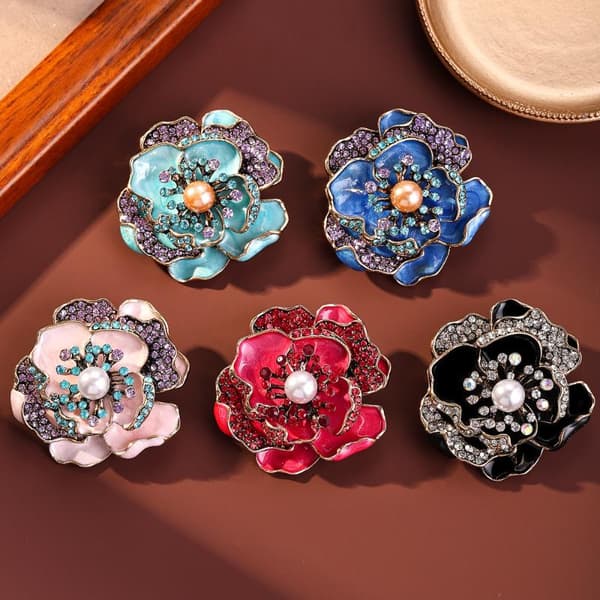 Mote Studded Rhinestone Blomsterbrosjer for kvinner Frakk Smykker A4