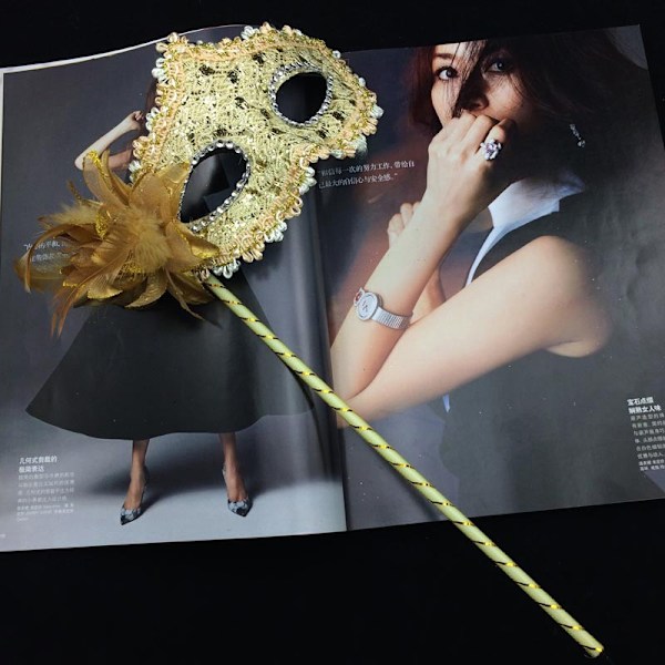 Blomst Håndholdt Maske Kvinner Dame Jenter Venetian Princess Masquer Yellow
