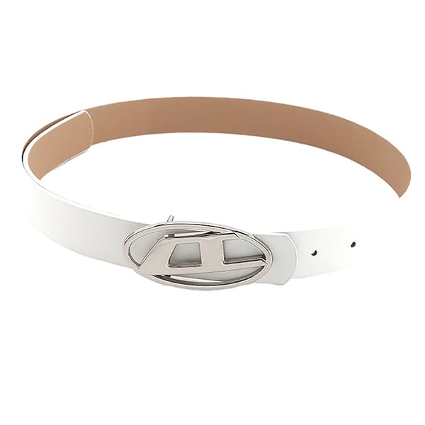 Mode Vintage D Brev Kvinnor Pu Bälten Oval Metal Snap Spänne White