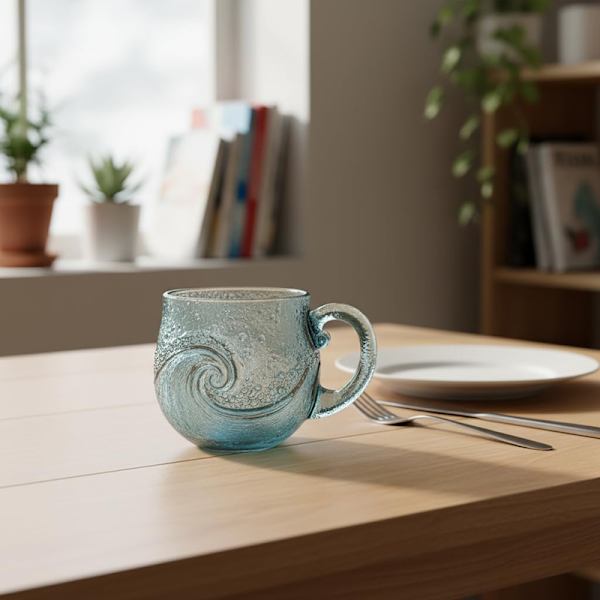Havsglas Vågmugg 35 cl Handblåst Ocean Wave Glasmugg Kopp Uni