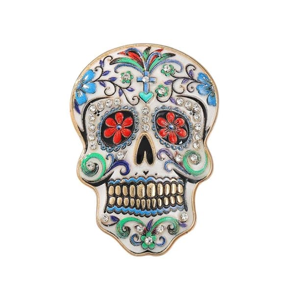 Färgglada blommor Sugar Skull Brosch Glittrande Strassdetaljer A1