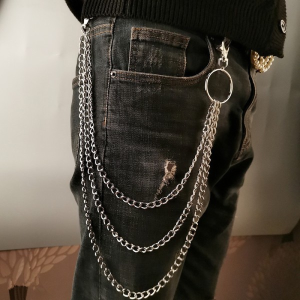 1/2/3 Layer Long Metal Belte Chain Rock Punk Hook Bukser A3