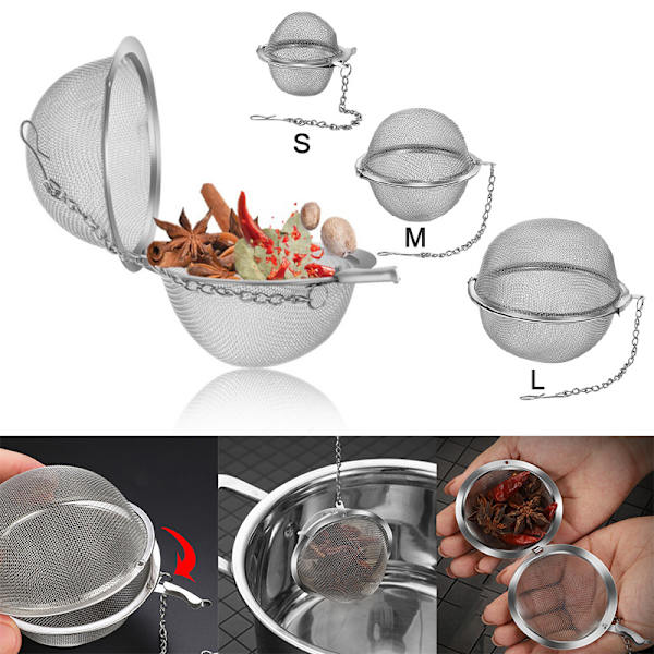 Rustfri teinfuser Sphere Locking Spice Tea Ball Sil Me S