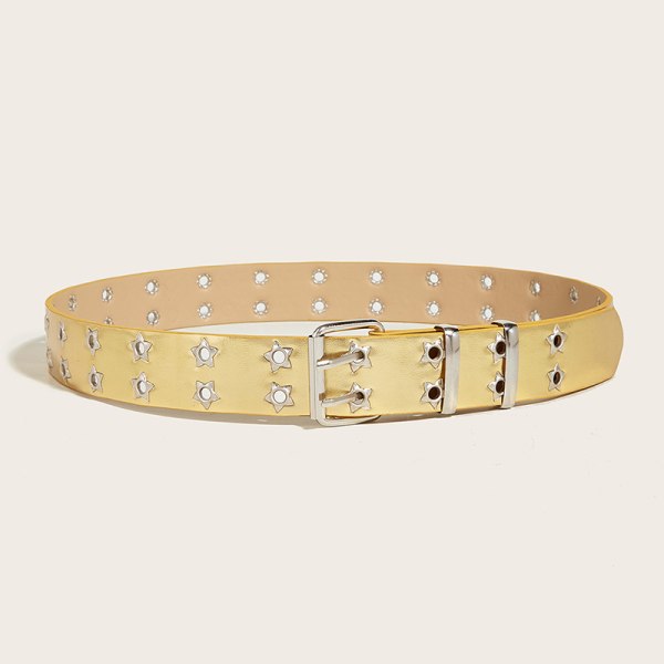 Punk Style Star dubbelknäppt bälte midjerem Hollow Out Lea Silver