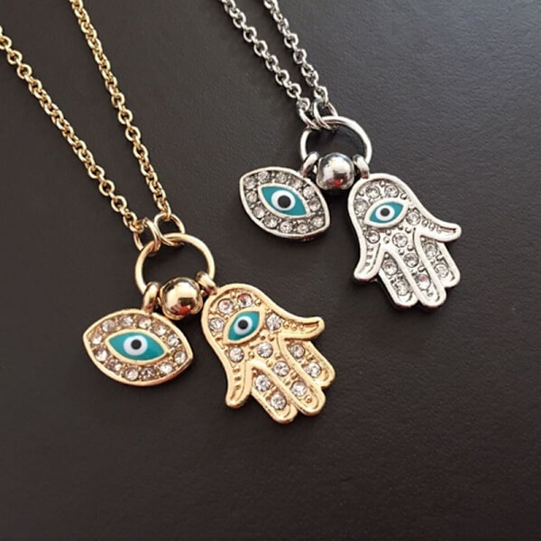 Fatima Palm Halsband Evil Eye Hamsa Hand Chain Pendant smycken Silver