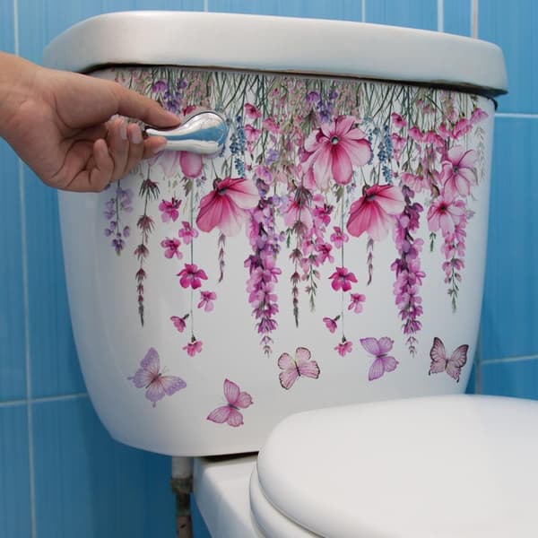 Vaaleanpunainen kukka perhonen itseliimautuva wc-istuin DIY irrotettava