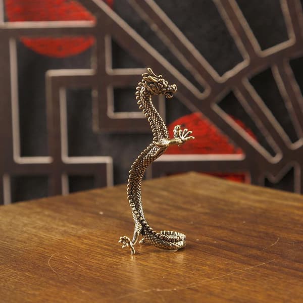Messing Dragefigur Te Kjæledyr Ornamenter Bokhylle Kunstdekorasjon Samleobjekt