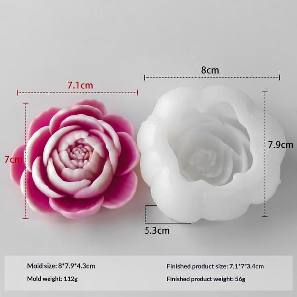 3D Peonblomster Silikonform For Stearinlys Leire Gips Og Såpe B
