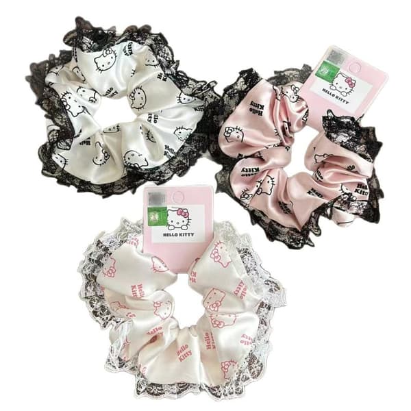 Søt Hello Kitty Blonde Stoff Hårstrikk med Stor Tarm A3