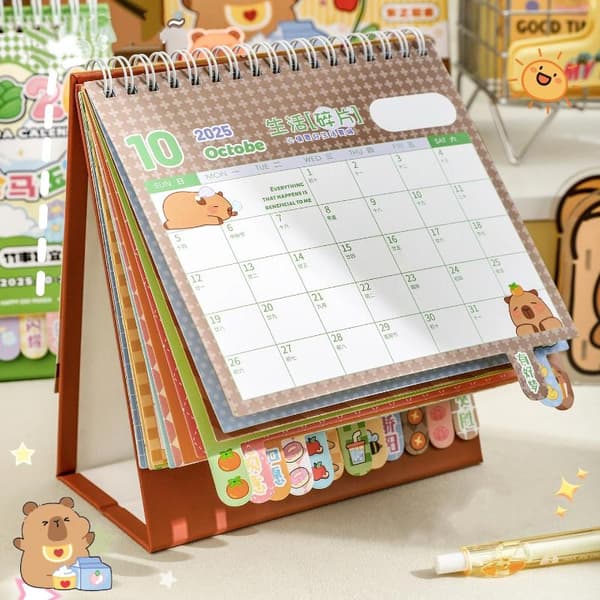 Bærbar spole 2026 skrivebordskalender Capybara/Panda skrivebordsdekoration A1