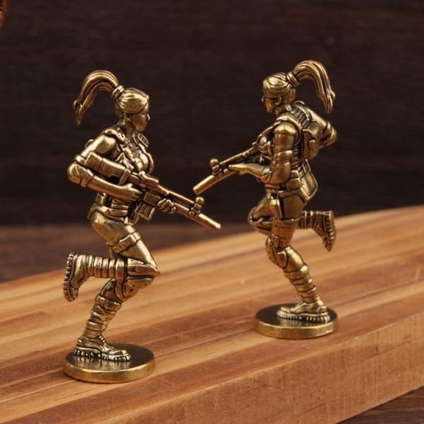 Special Forces Lille Statue Messing Kvindelige Soldater Figurer Ret