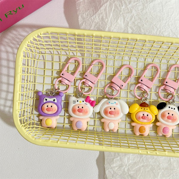 Tecknad Piggy Keyring e Resin Keychain Kawaii Key Chain Girls B A1