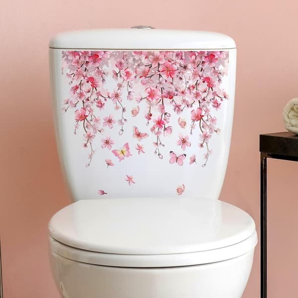 Vaaleanpunainen kukka perhonen itseliimautuva wc-istuin DIY irrotettava