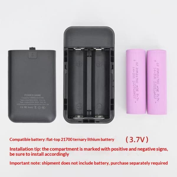 21700 Powerbank Shell Plastikhus til 2 stk. 21700 Batterier Com Black A1