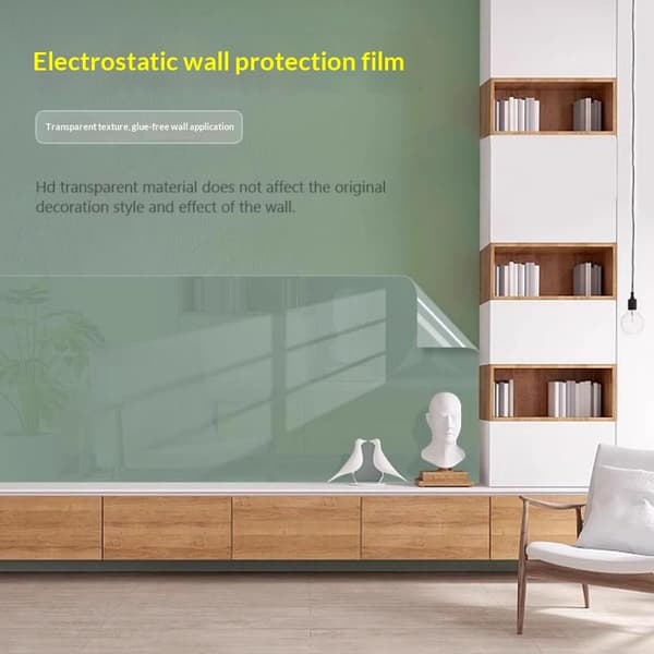 Statisk klamrande transparent väggskydd, limfritt, ingen vägg D 90cm×5m