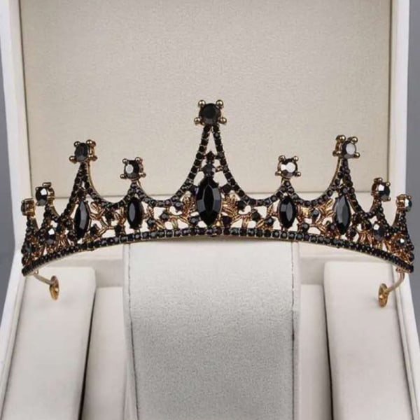 1 stk Bride Retro Black Crystal Crown Queen Tiara A7
