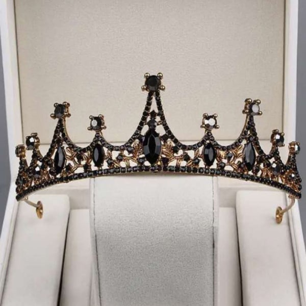 1kpl Bride Retro Black Crystal Crown Queen Tiara A7